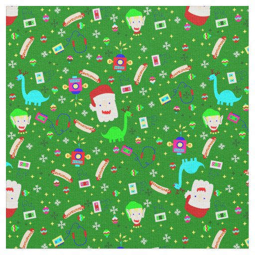 ugly christmas robot santa claus hotdog dinosaur  fabric