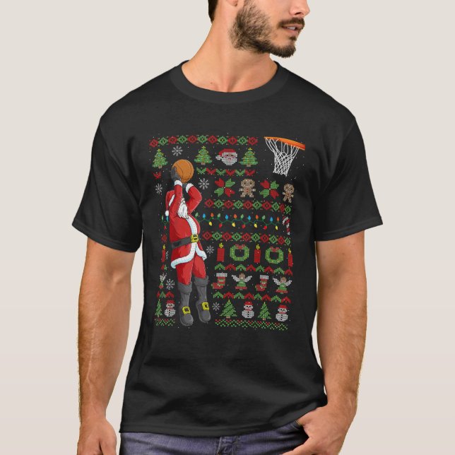 Ugly Christmas Santa Claus Basketball Gift T Shirt (Front)