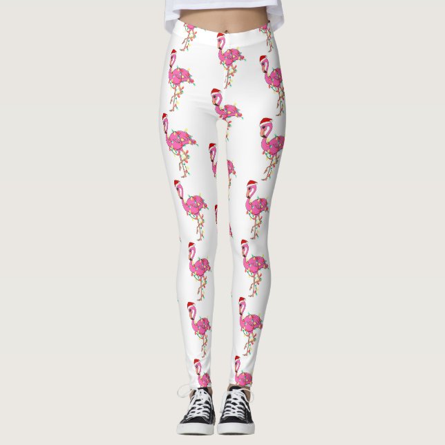 ugly christmas santa claus flamingo leggings (Front)