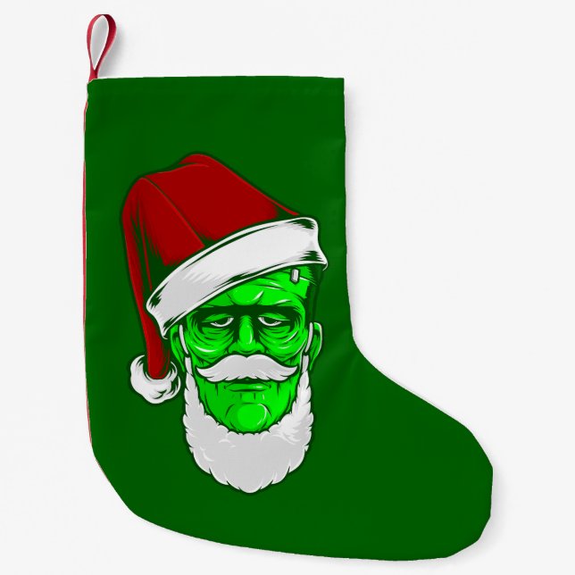 ugly christmas santa claus frankenstein monster small christmas stocking (Front)