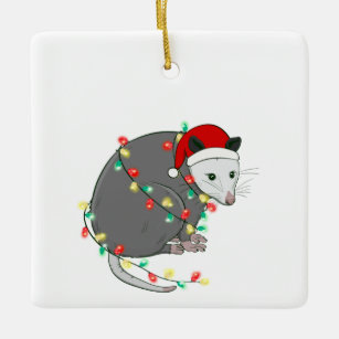 ugly christmas santa claus opossum ceramic ornament