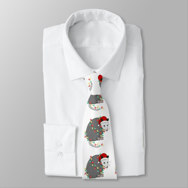 ugly christmas santa claus opossum neck tie (Tied)