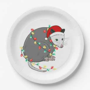 ugly christmas santa claus opossum paper plates