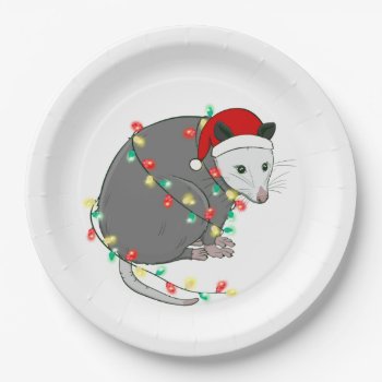 Ugly Christmas Santa Claus Opossum Paper Plates by funnychristmas at Zazzle
