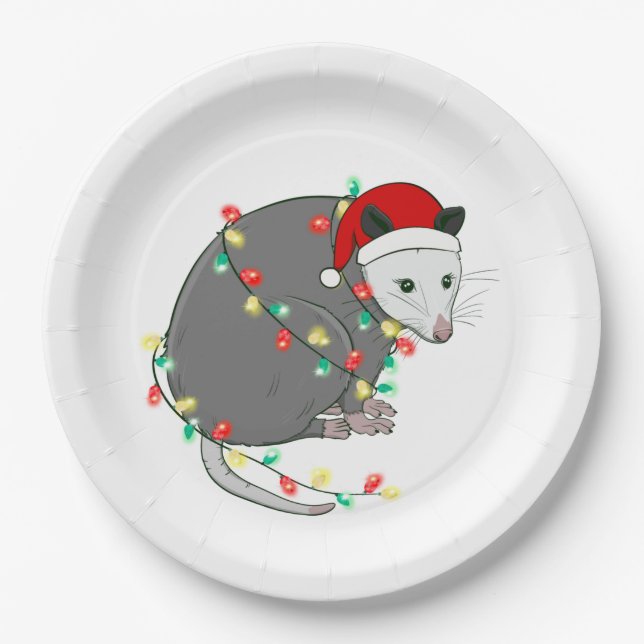 ugly christmas santa claus opossum paper plates (Front)