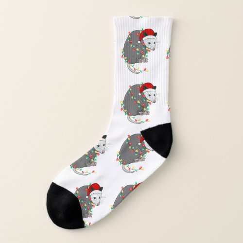ugly christmas santa claus opossum socks