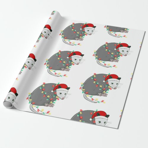 ugly christmas santa claus opossum wrapping paper
