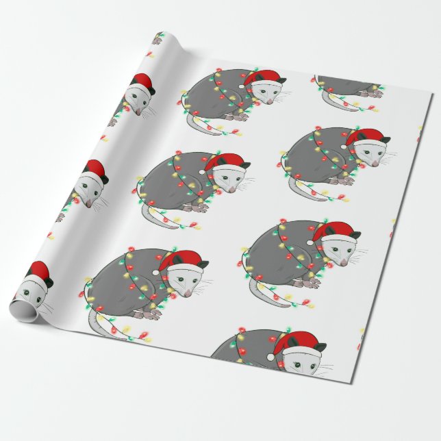 ugly christmas santa claus opossum wrapping paper (Unrolled)
