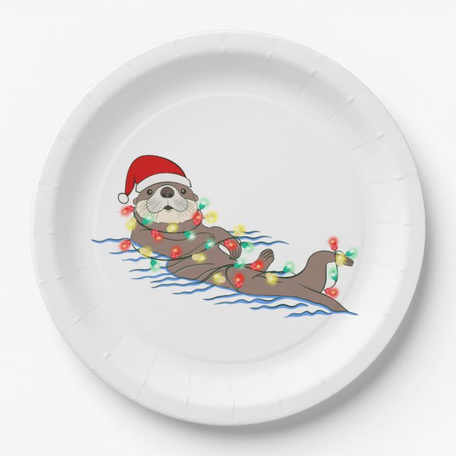 ugly christmas santa claus otter paper plates (Front)