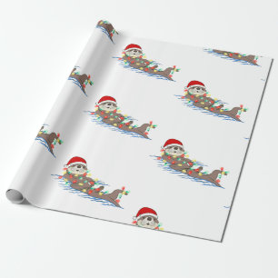 ugly christmas santa claus otter wrapping paper