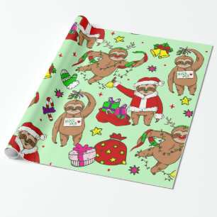 ugly christmas santa claus sloth wrapping paper