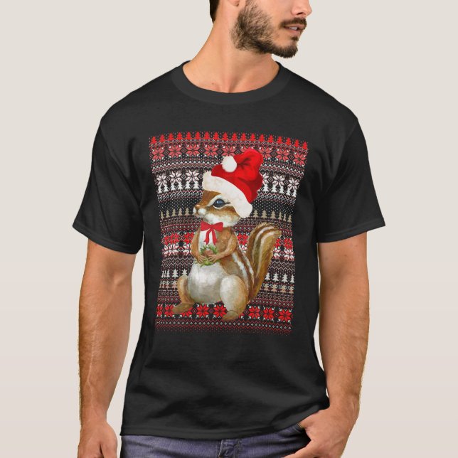 Ugly Christmas Santa Costume Christmas Chipmunk Lo T-Shirt (Front)
