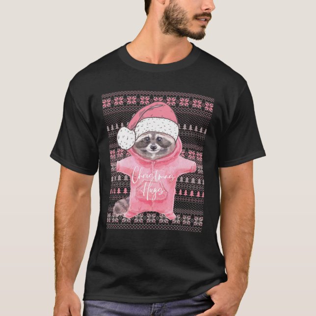 Ugly Christmas Santa Costume Christmas Raccoon Lov T-Shirt (Front)
