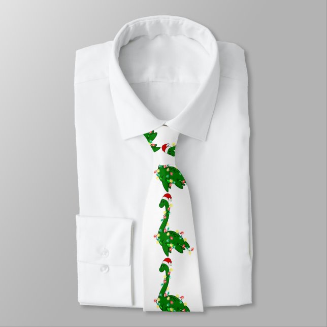 ugly christmas santa Loch ness Monster Neck Tie (Tied)