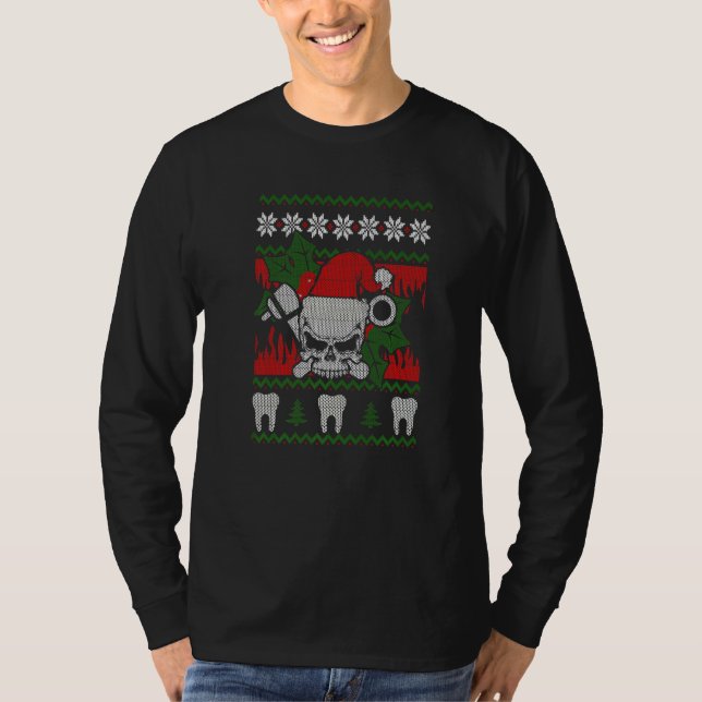 Ugly Christmas Santa Skull Dentist  Xmas T-Shirt (Front)