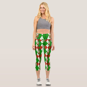 ugly christmas santa zombie argyle capri leggings