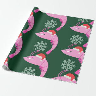 ugly christmas shrimp santa snowflake wrapping paper