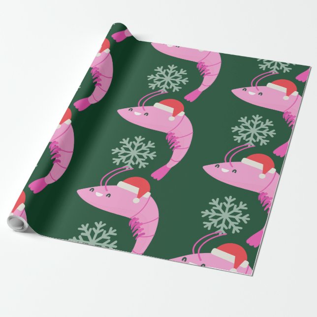 ugly christmas shrimp santa snowflake  wrapping paper (Unrolled)