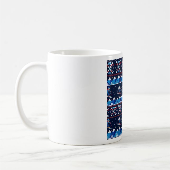 Ugly Christmas Ski Pattern Holiday  Coffee Mug (Left)