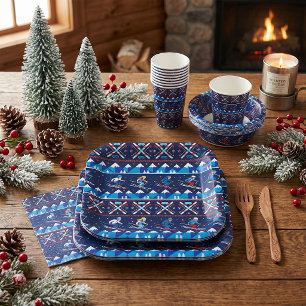 Ugly Christmas Ski Pattern Holiday  Paper Plates