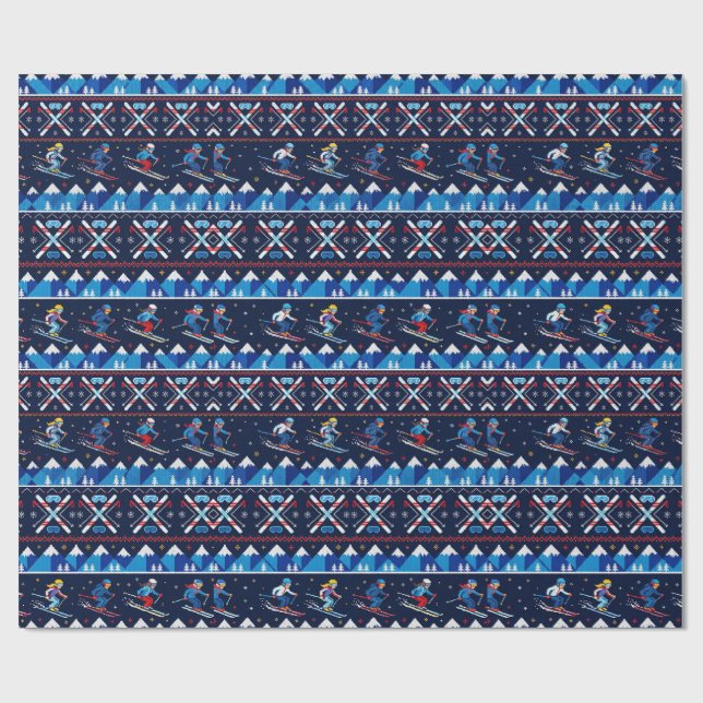 Ugly Christmas Ski Pattern Holiday  Wrapping Paper (Flat)