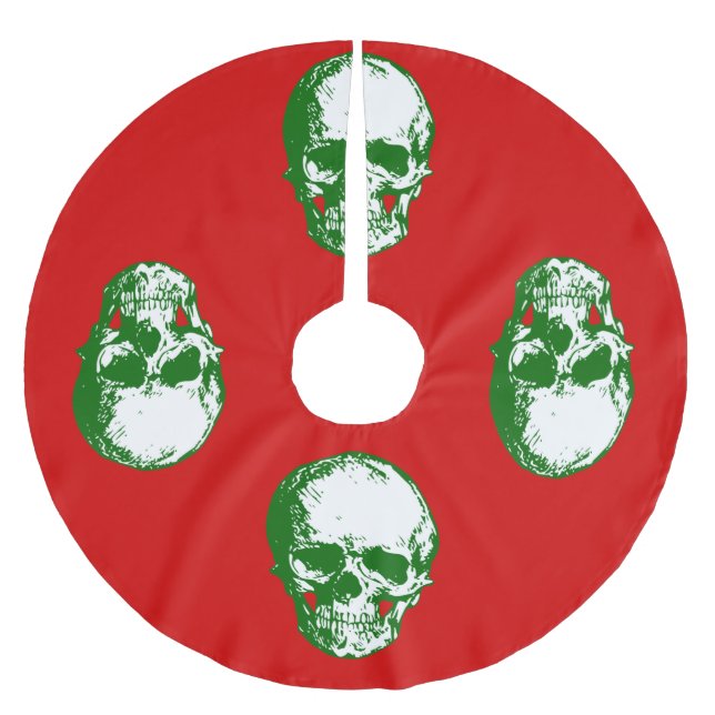 ugly christmas skull goth skeleton brushed polyester tree skirt (Front)