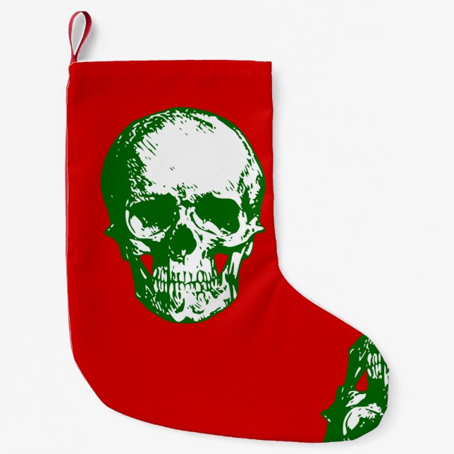 ugly christmas skull goth skeleton small christmas stocking (Front)