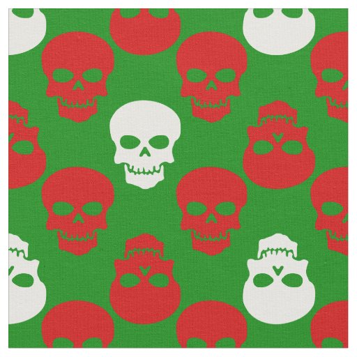 ugly christmas skulls red white green fabric