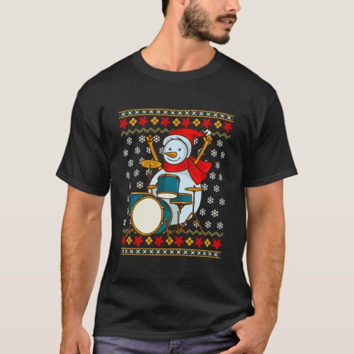 Ugly Christmas Snowman Drummer Drums Percussion T_Shirt