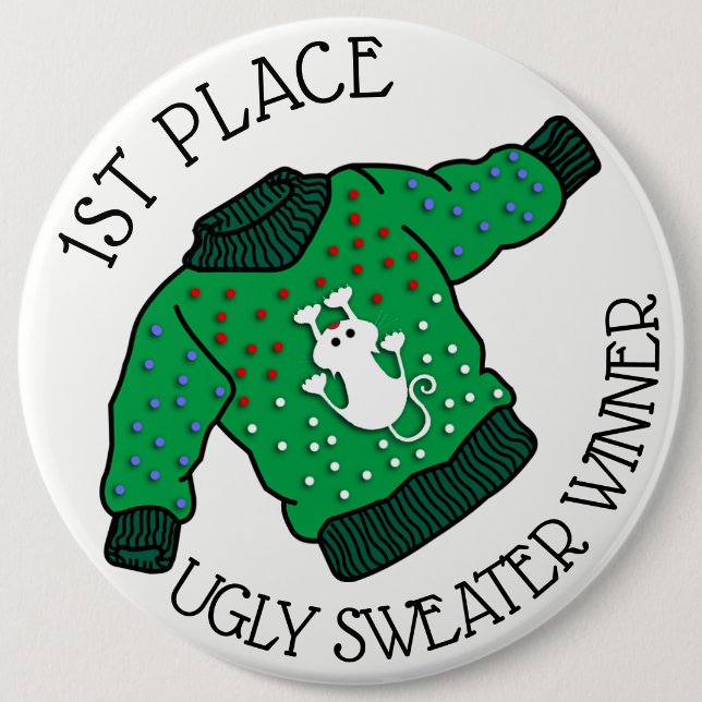 Ugly Christmas Sweater 1st Place Winner Button (Front)