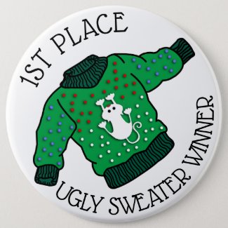 Ugly Christmas Sweater 1st Place Winner Button