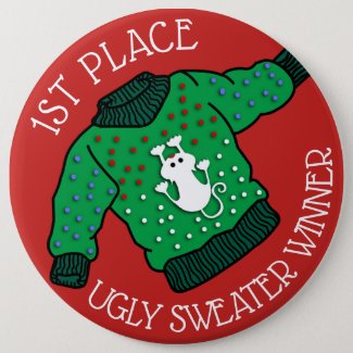 Ugly Christmas Sweater 1st Place Winner Button