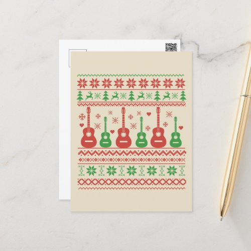 ugly christmas sweater acoustic guitar postcard