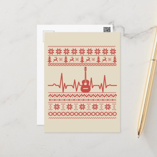ugly christmas sweater acoustic guitar postcard