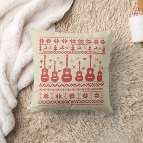 ugly christmas sweater acoustic guitar throw pillow
