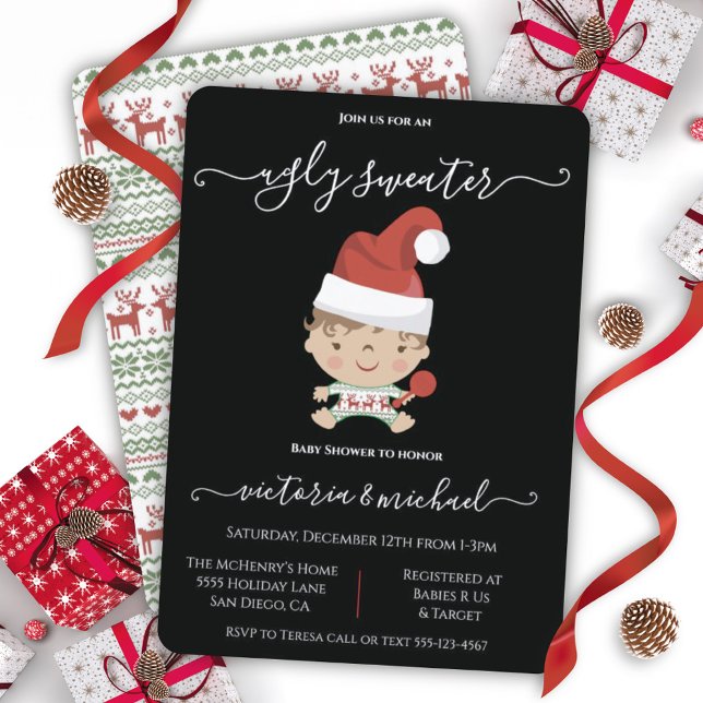 Ugly Christmas sweater Baby Shower Invitations (Creator Uploaded)