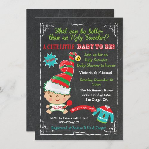 Ugly Christmas sweater Baby Shower Invitations