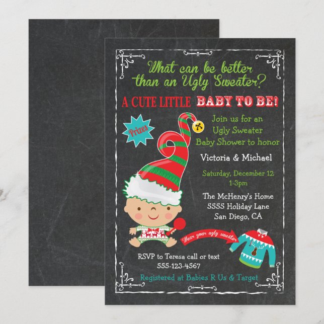 Ugly Christmas sweater Baby Shower Invitations (Front/Back)