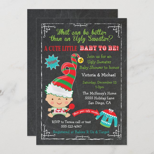 Ugly Christmas sweater Baby Shower Invitations (Front/Back)