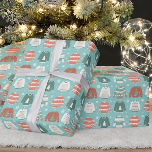 Ugly Christmas Sweater Blue Holiday Wrapping Paper