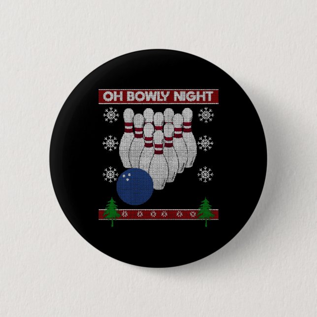 Ugly Christmas Sweater Bowling Bowlers Christmas Button (Front)