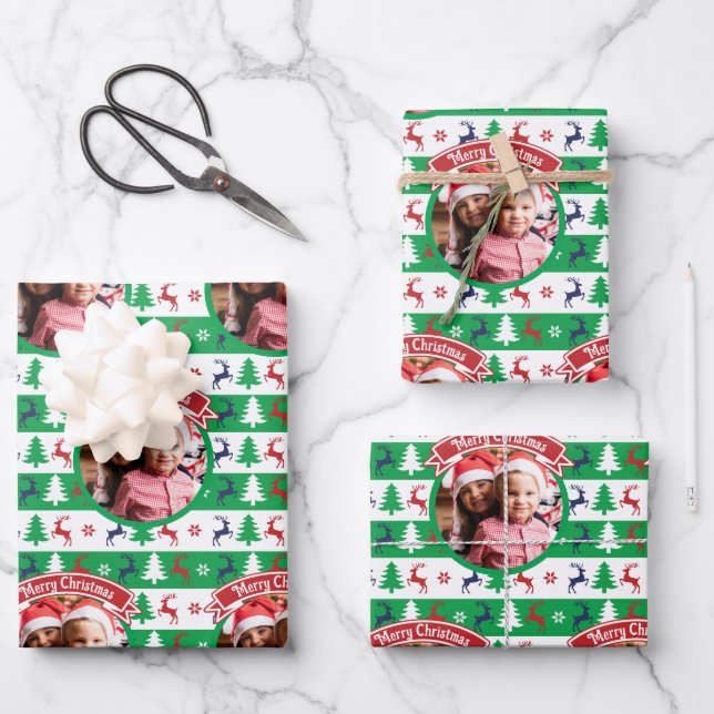 Ugly Christmas Sweater Bright Jumper Photo  Wrapping Paper Sheets (Front)
