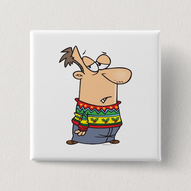 ugly christmas sweater cartoon pinback button (Front)