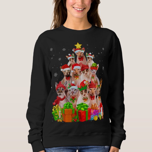 Ugly Christmas Sweater Cat Tree Funny Sphynx Cat X (Front)
