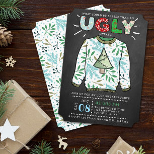 Ugly Christmas Sweater Chalkboard Holiday Party Invitation