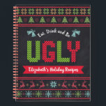 Ugly Christmas Sweater Chalkboard Recipe Cookbook Notebook<br><div class="desc">“Eat, drink and be ugly.” Here’s a wonderful way to keep track of all your favorite holiday recipes. Easily access your holiday culinary adventures with this unique, whimsical, modern, custom name Christmas recipe spiral notebook. A cute, Nordic knit fair isle pattern of whimsical trees, reindeer, ornaments, along with playful “sweater”...</div>