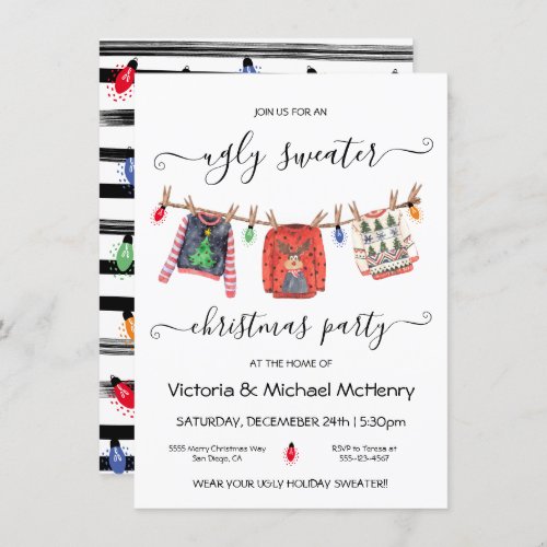Ugly Christmas Sweater Clothesline Party Invitation
