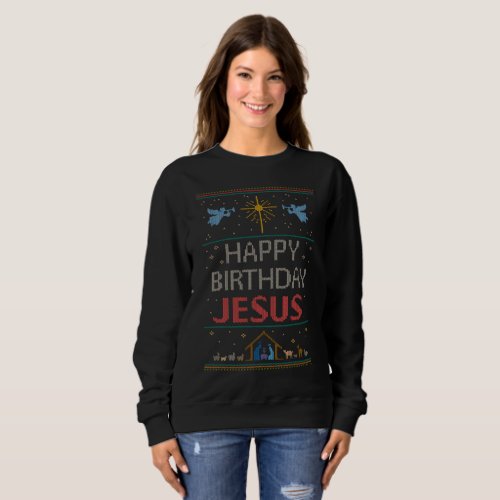 Ugly Christmas Sweater Color Happy Birthday Jesus