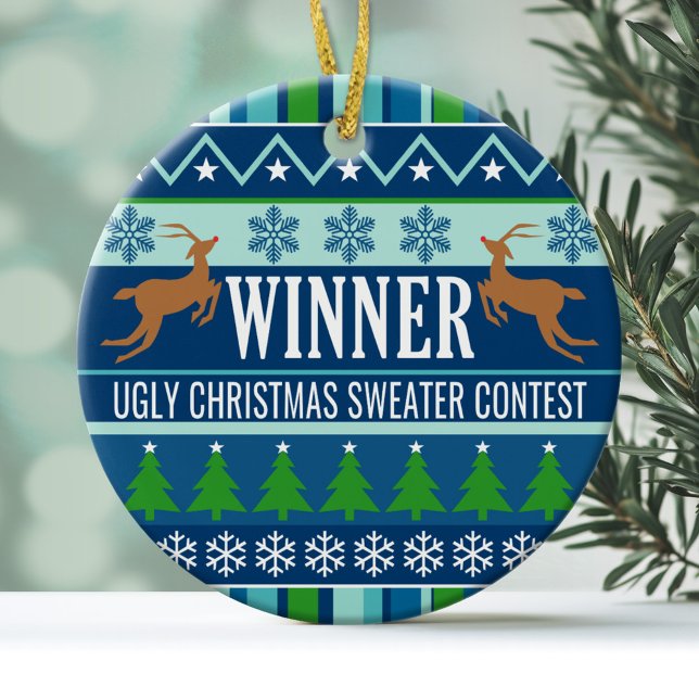 Ugly Christmas Sweater Contest Winner Award Ceramic Ornament (Funny Christmas Ornament - Winer Ugly Sweater Contest)