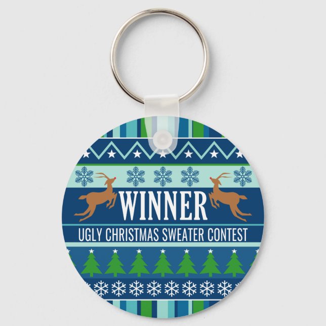 Ugly Christmas Sweater Contest Winner Award Keychain (Front)
